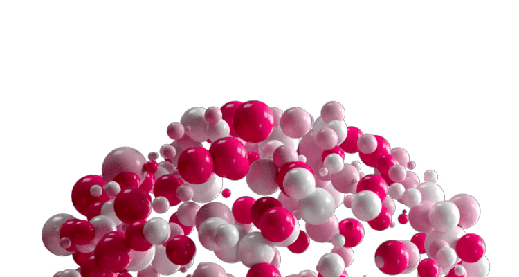 Image of a half sphere made from pink and white balls